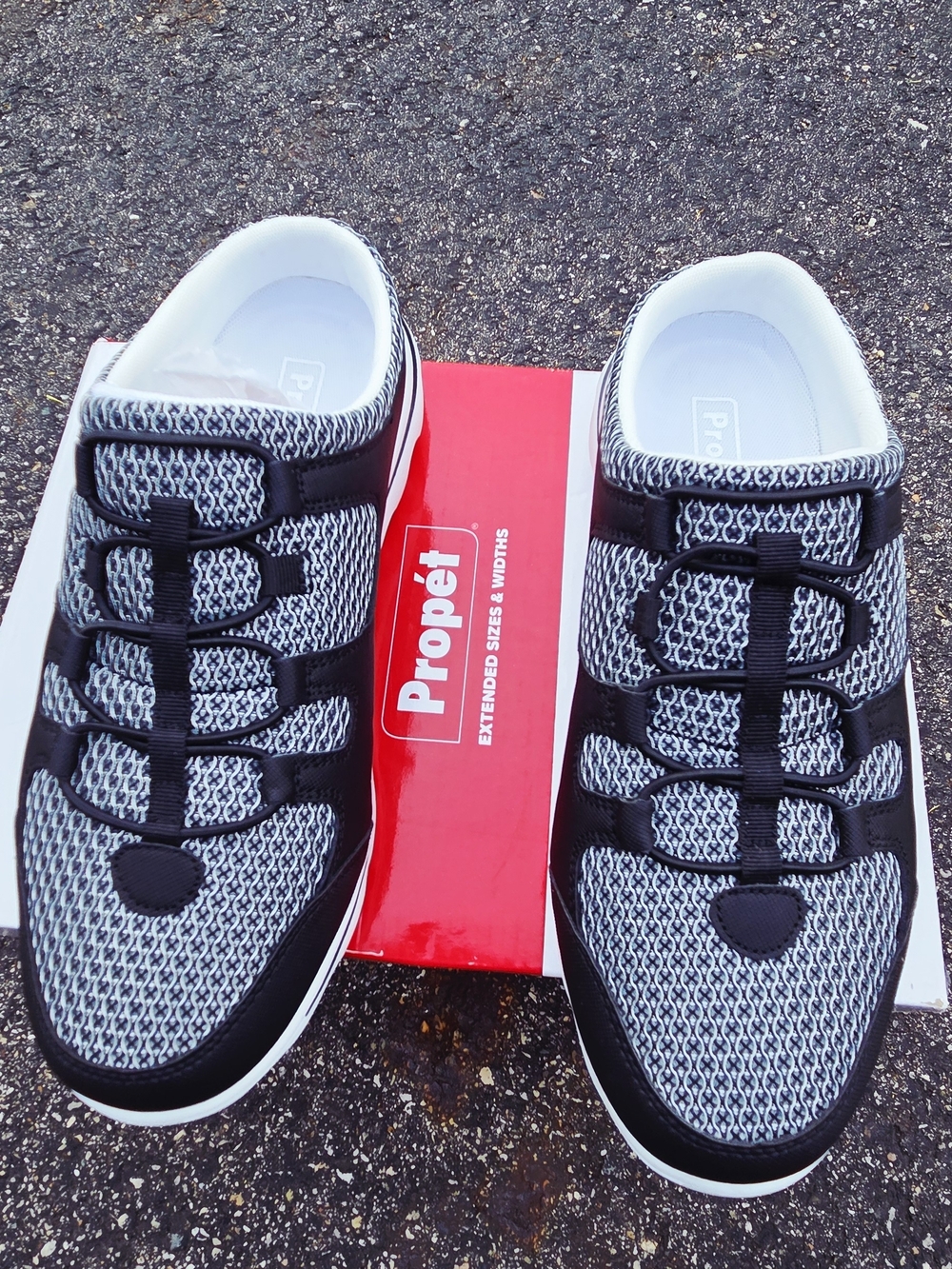 Propet Men’s Knit Lace-Up Sneakers in Black and White